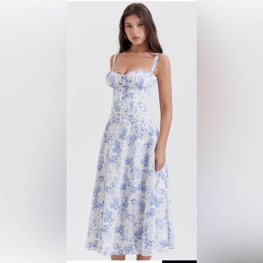 House of CB Blue and White Floral Midi Dress